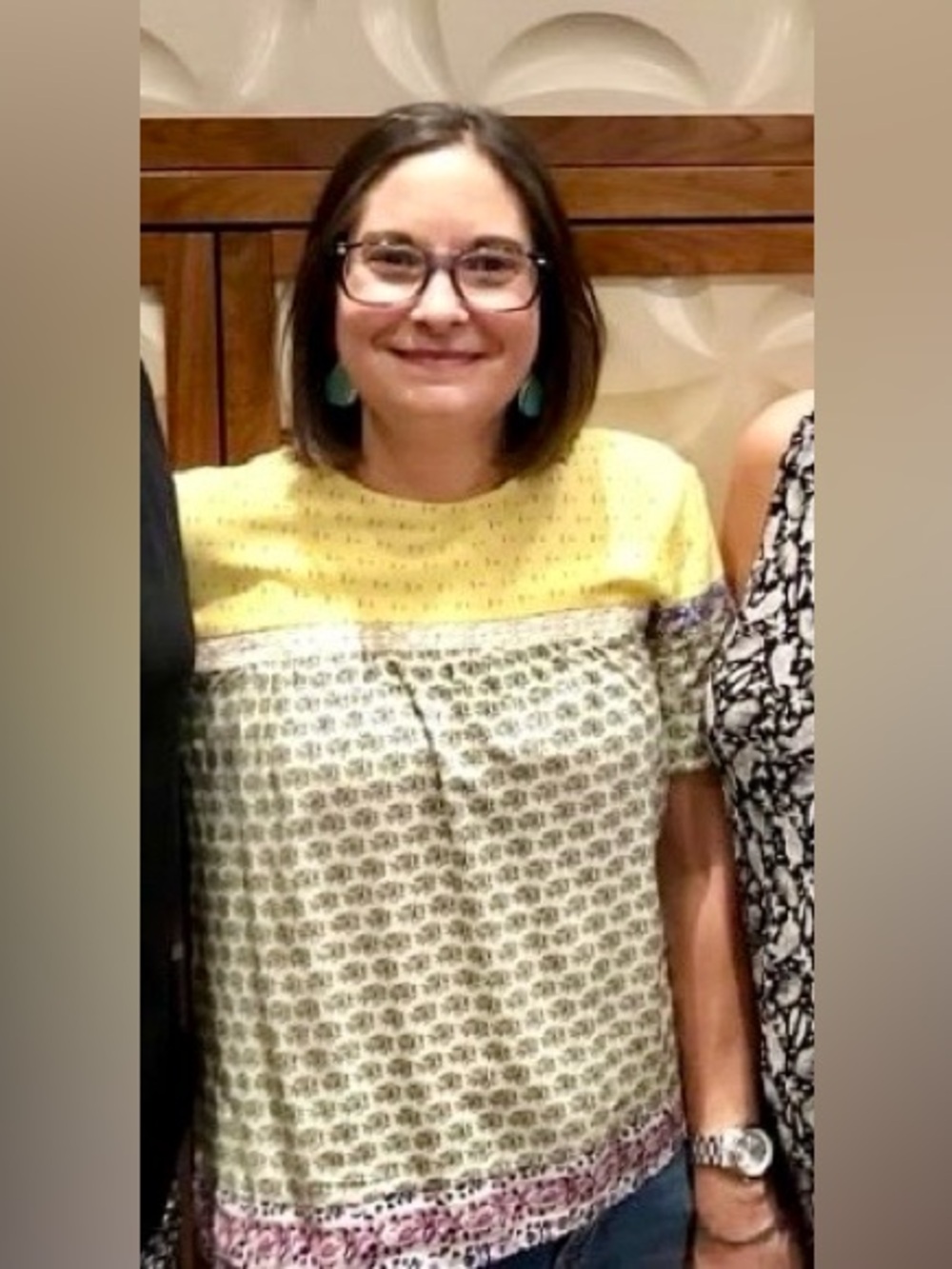 Anthropologie Yellow and Cream Mixed-Print Short Sleeve Top